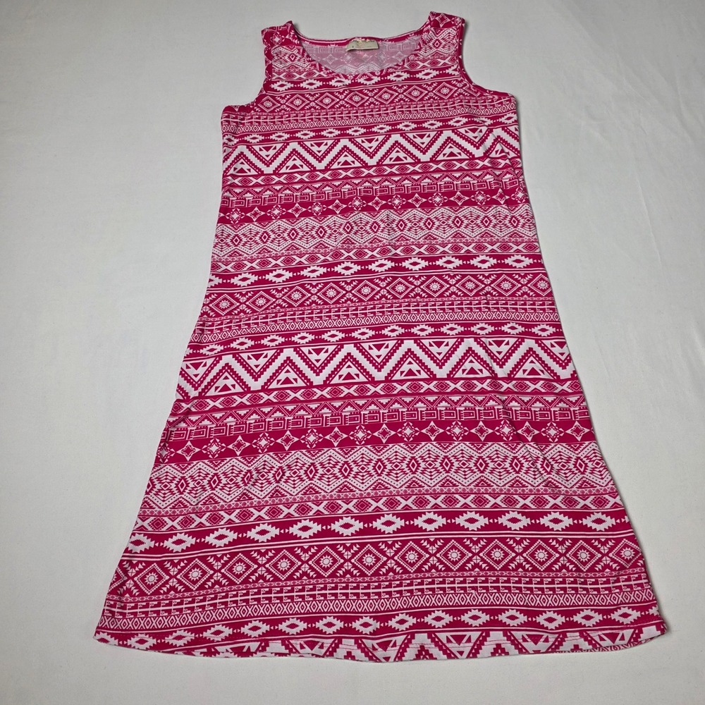 Bobbie Brooks Dress Womens Small Pink Tribal Geometric Sleeveless‎ Stretch Knit